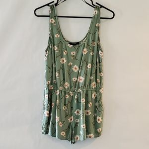 Forever 21 Green Floral Sleeveless Shorts Romper